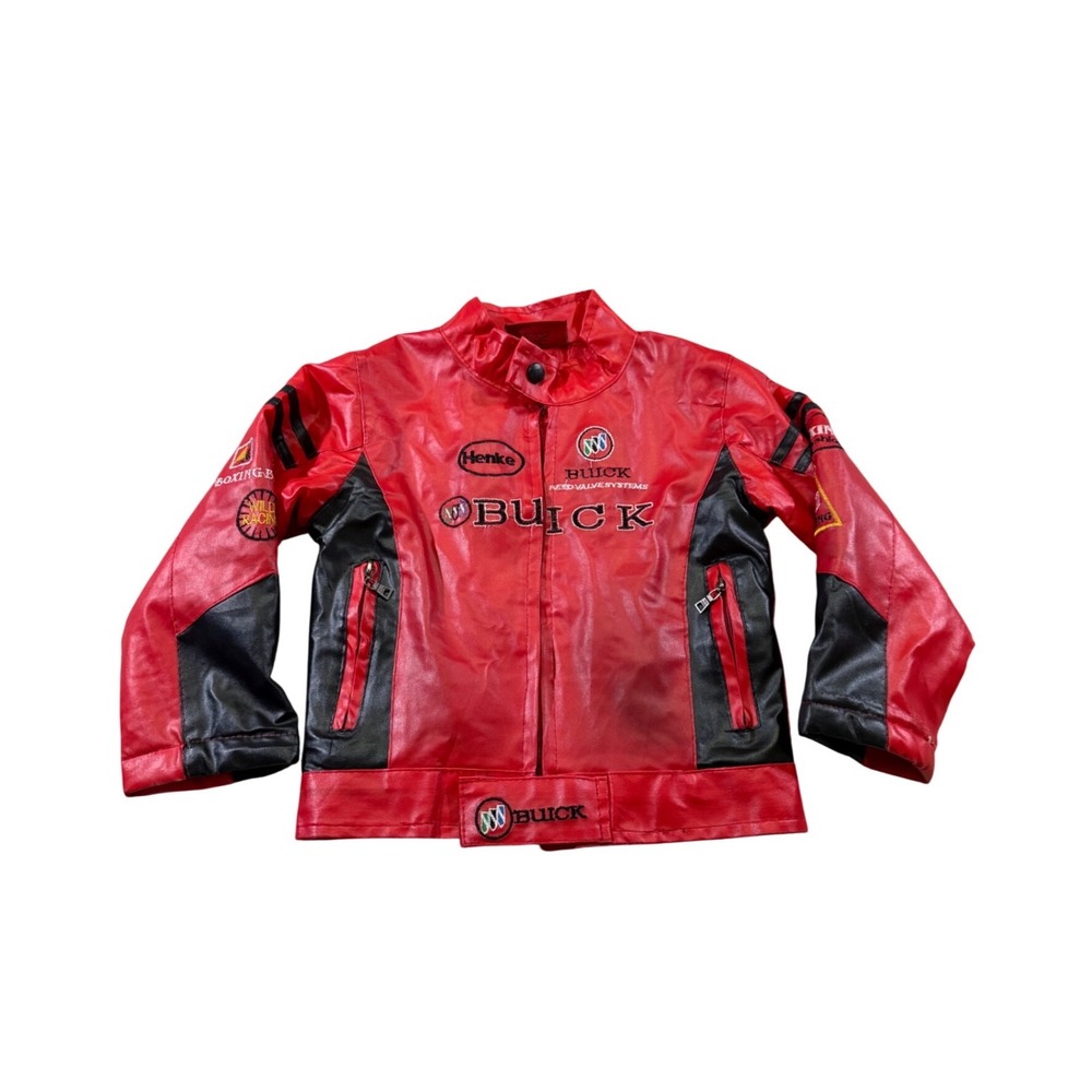 Buick Racing Jacket‎ Kids Red Black Moto Biker Faux Leather Patch Vintage S/M